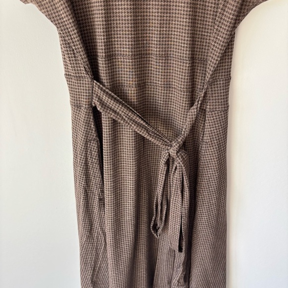 Toad&Co Brown Houndstooth Mini Wrap Dress Short Sleeve Scoop Neck Tie Waist - Picture 10 of 12